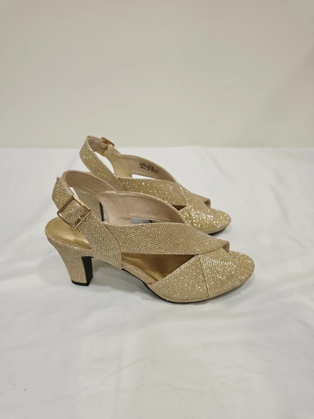 easy street Gold Glitter Christy Crisscross Slingback Heels